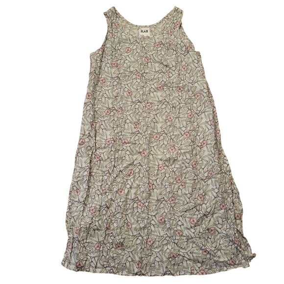 Flax 2 Piece Floral Sleeveless Maxi Dress Button Down Jacket 1G Linen 18 20 - Picture 3 of 9